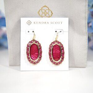 Kendra Scott Red Mother of Pearl Ella Crystal Frame Gold Drop Earrings NWT